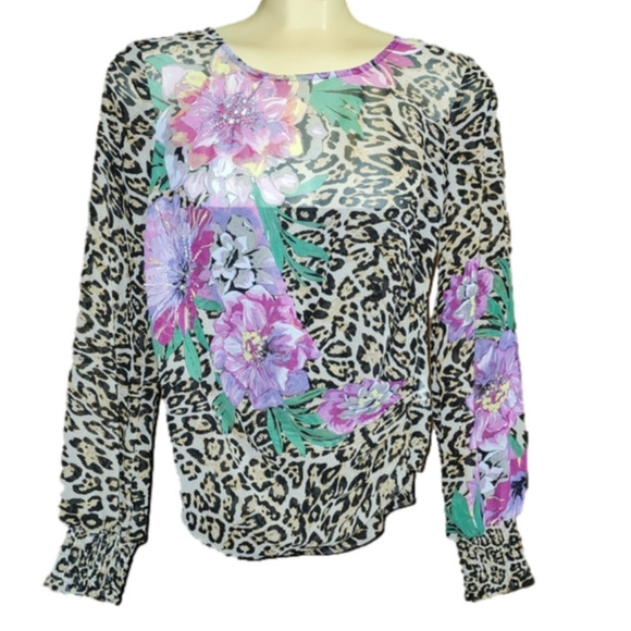 Sheer cheetah and floral print top​ - Picture 1 of 9